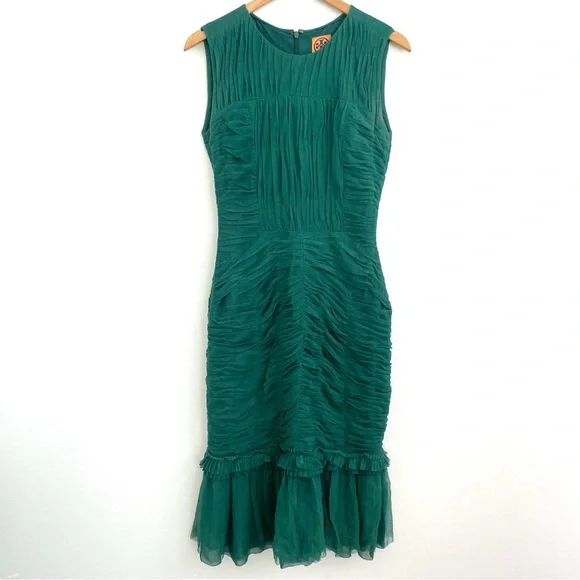 SOLD Tory Burch Ethel green tulle ruched dress - Picture 2 of 8
